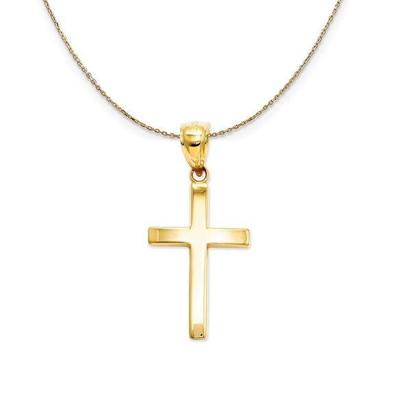 14k Yellow Gold Polished Latin Cross Necklace - 16 Inch